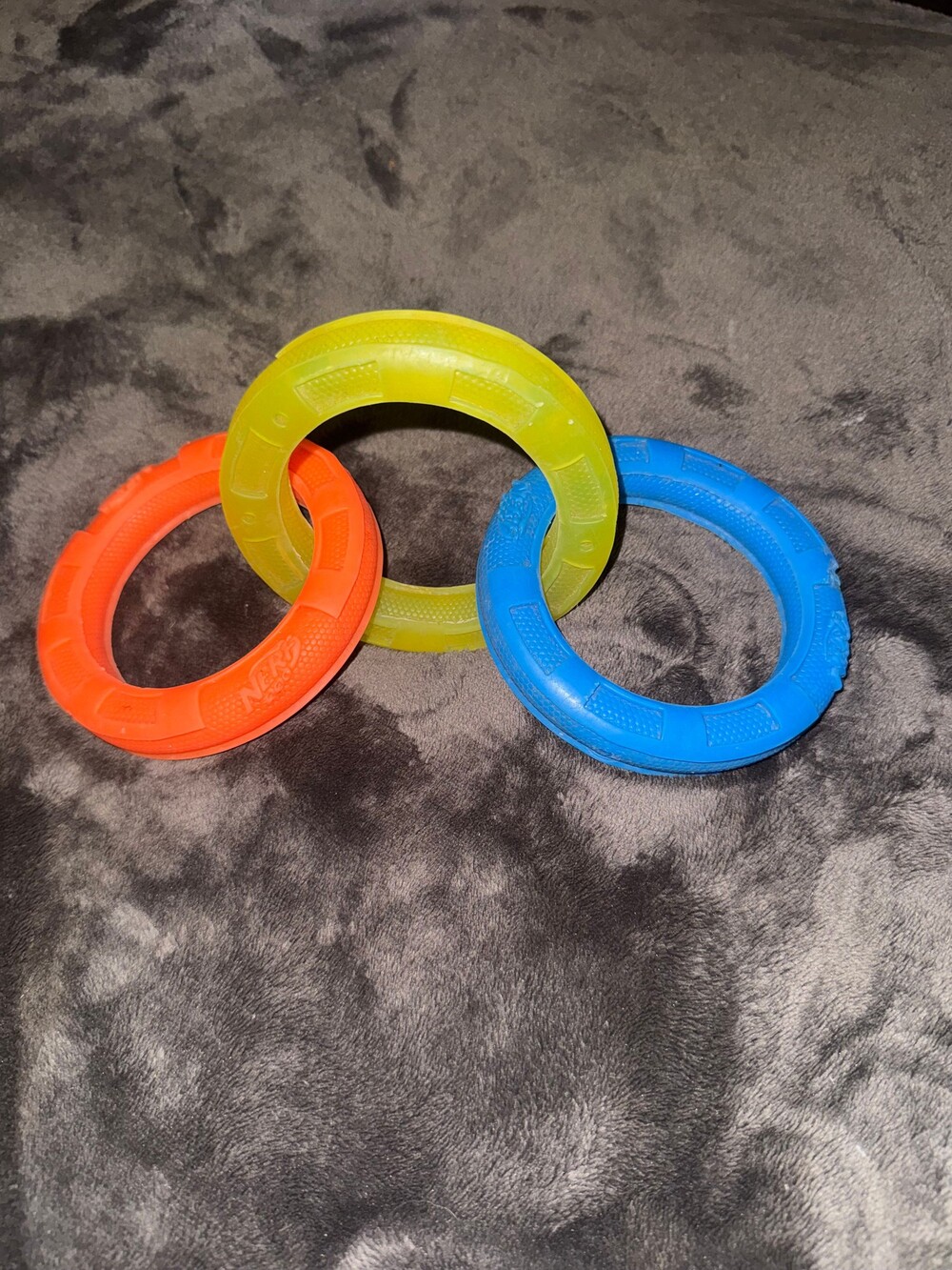 NERF DOG Set of 3 Dog Toy Rings Orange Yellow Blue